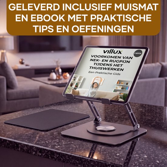 Villux Laptop Standaard Ergonomisch - Laptop Standaard Verstelbaar - Laptophouder - Laptopstandaard - Laptop Verhoger - Laptop Standaard Opvouwbaar - Inclusief Ebook - Inclusief Muismat