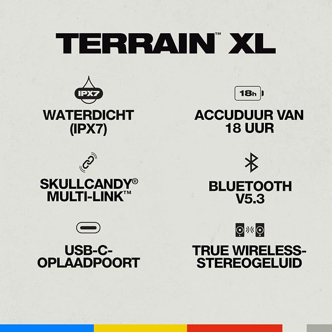 Skullcandy Terrain XL Bluetooth-speaker - Zwart - IPX7 - 8,89 × 8,89 × 19,05 cm