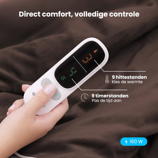 Auronic Elektrische Deken - Warmtedeken - Sherpa Fleece - 9 Hitte en Timerstanden - Bovendeken - 200x180 - 2 persoons - Bruin
