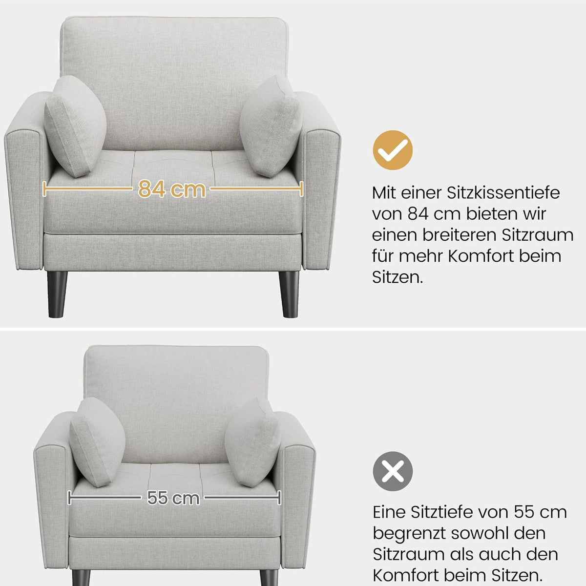 Yaheetech Loveseat Linnen Bank - Grijsbeige - 102,5 x 75 x 85,5 cm - Met 2 Kussens en Zijzakken