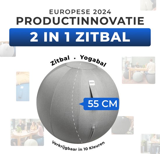 Backerz Zitbal 55 CM - Zitballen met Hoes Linnen - Ergonomische Bureaustoel Kantoor en Thuis - Luxe Yoga Bal - Lichtgrijs