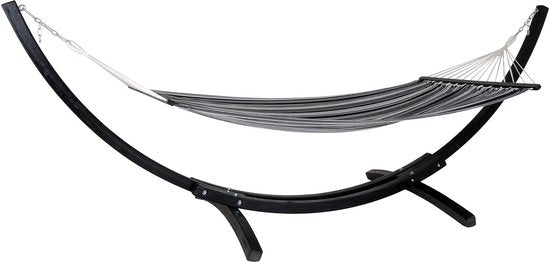 Tripoli hangmat - Grijs/Zwart - Luxe Buitenhangmat met Houten Frame