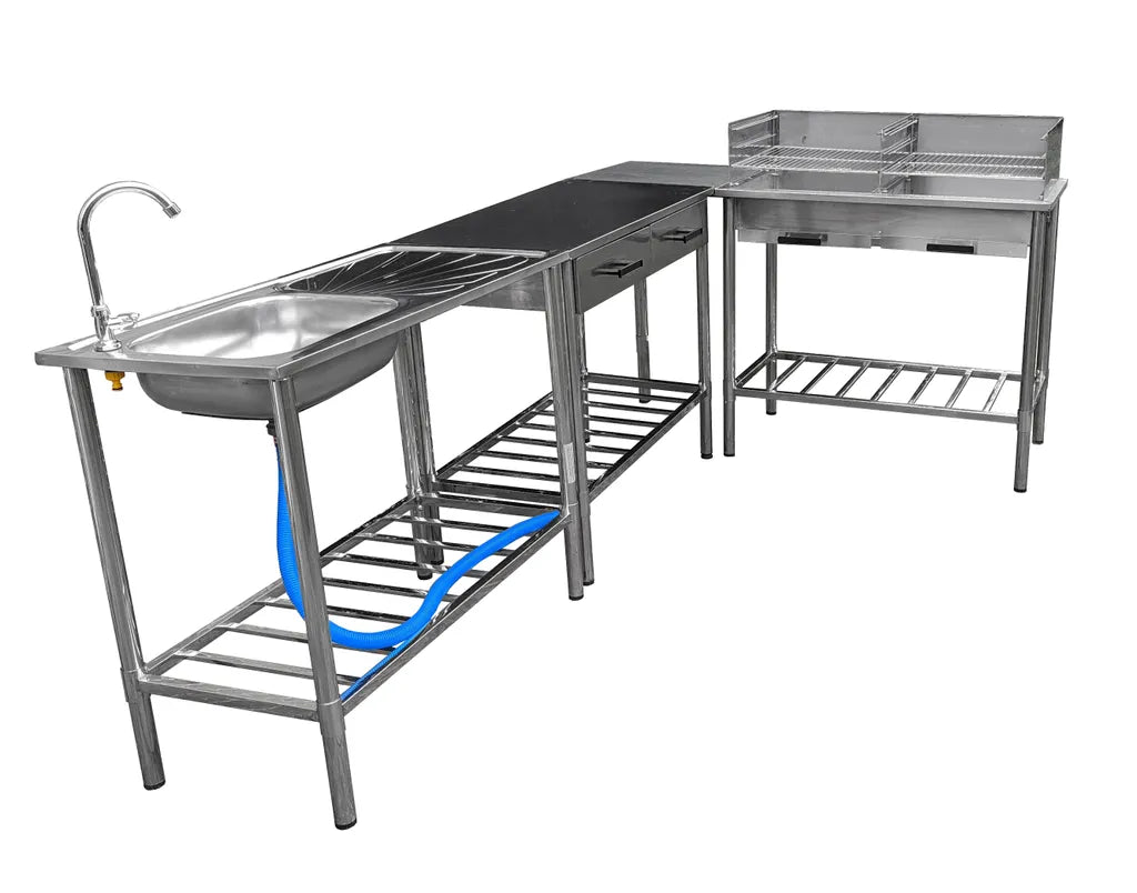Garten Bijzettafel BBQ Barbecue - Roest Vrij Staal - Verstelbaar - 2 Laden - 100x50.5x87cm