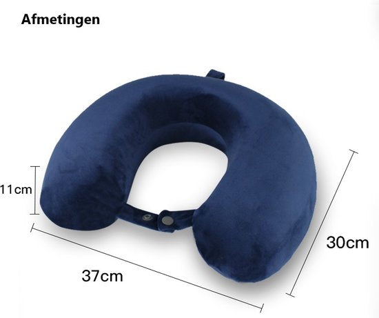 EverNeeds - Nekkussen - U Vorm - Memory Foam - Donker Blauw - 7x30x11 cm