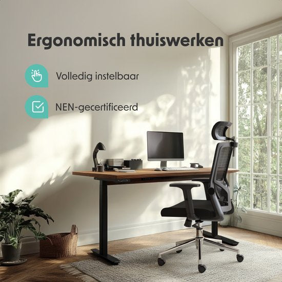 LifeGoods Ergonomische Bureaustoel - Office Chair - NEN- en SGS-gecertificeerd - Volwassenen - Hoofdsteun - Zwart/Chroom
