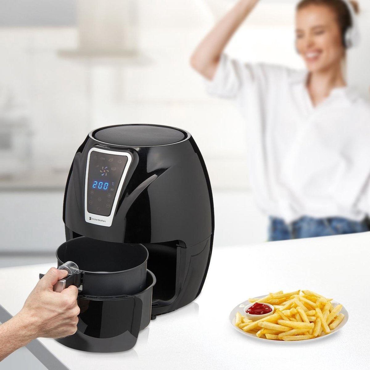 KitchenBrothers Airfryer - Heteluchtfriteuse - 1300W - 3,5L - Zwart