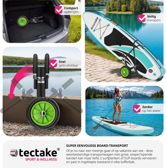 tectake® Transportkar opvouwbaar voor surfplank- voor stand-up paddling board- kanoboot of opblaasbare kajak- trolley - buggy voor SUP- surfplank