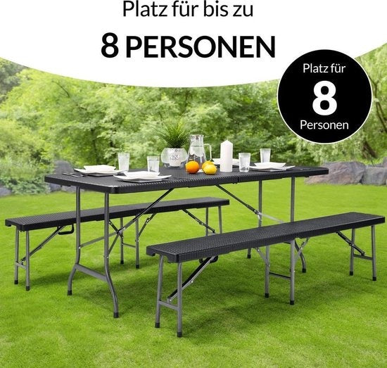Casaria Picknickset – 2 Banken 1 Tafel Kunststof Metaal - Zwart