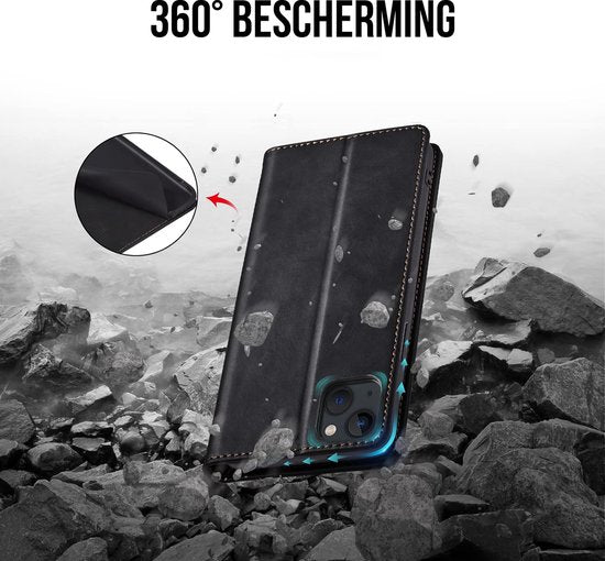 Podec Hoesje met Pasjeshouder Geschikt voor iPhone 13 Mini Zwart Telefoonhoesje - Anti-Shock Bookcase Cover met 1x Screenprotector - Wallet Case