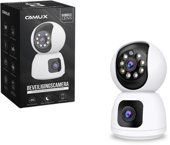 Camux DualVision Beveiligingscamera Binnen - 2MP Full HD Camera met Nachtzicht - Babyfoon - Baby monitor - Huisdiercamera met app - Hondencamera - Petcam