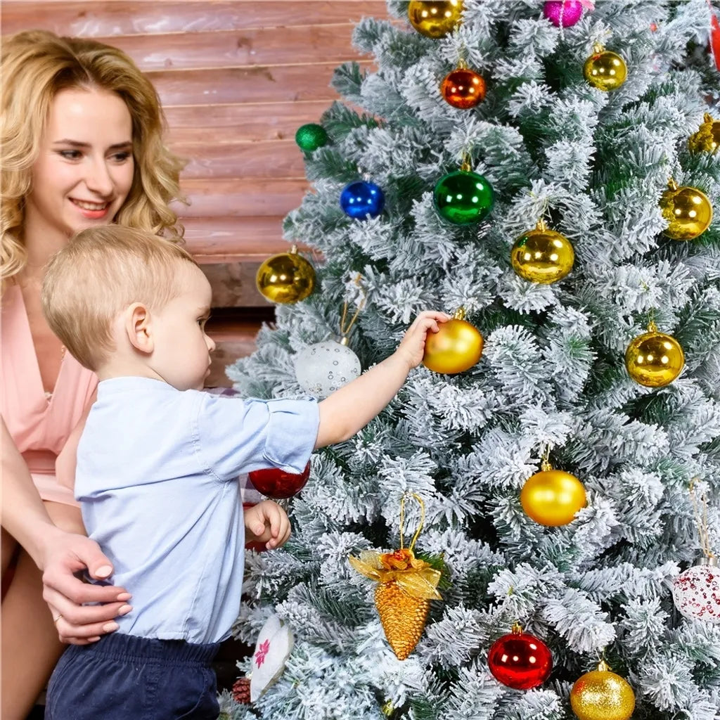 Yaheetech Kunstkerstboom 228 cm – Groen/Wit – Ø140 x 228 cm – Besneeuwde Kerstboom met Metalen Standaard