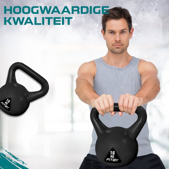 Fitby Kettlebell 16KG - Kettlebell - Fitness - Gewichten - Geschikt voor CrossFit & Fitness - Conditietraining - Zwart