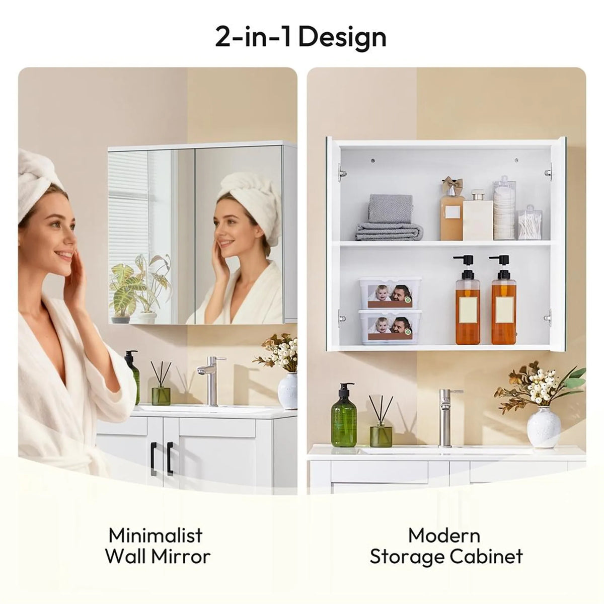 Yaheetech Stijlvolle Spiegelkast voor de Badkamer 63x15x60 cm – Fris Wit – MDF en Glas