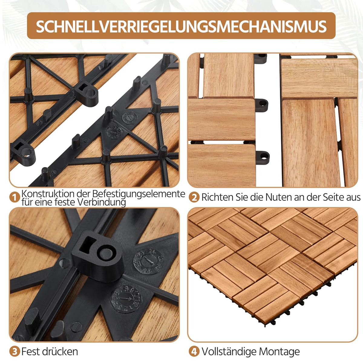 Yaheetech Acacia Houten Vlondertegels Lichtbruin - 27 Stuks - 30 x 30 cm - Waterbestendige Kliktegels voor Balkon, Terras & Tuin