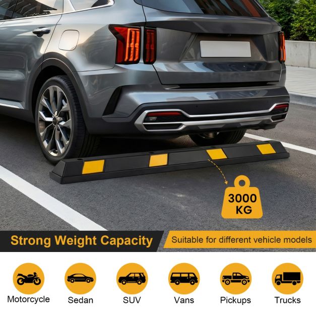 Coast Rubberen Wielstopper Parkeerhulp met Gele Reflecterende Strepen Parkeerplaatsbegrenzer Parkeerstopper voor Garage