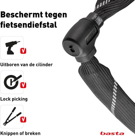 Basta Kettingslot - ART 2 Fietsslot - Gehard Stalen Ketting - Slot met Keurmerk voor Elektrische Fietsen en Fatbike - 110 cm lang