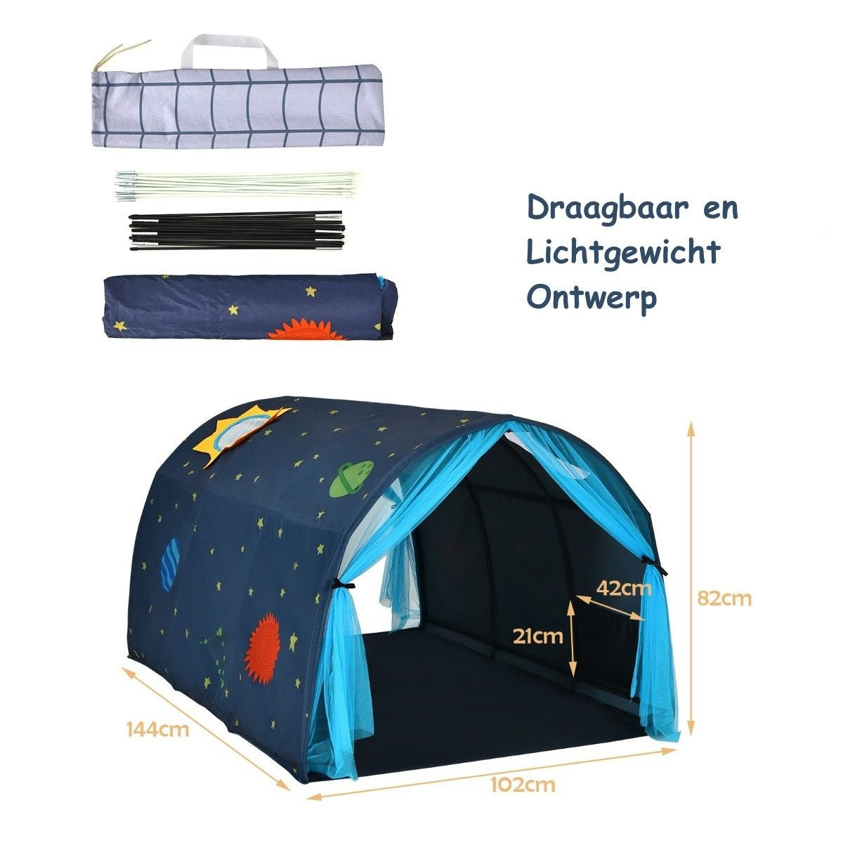 Coast Cot Princess Princess Children's Play House Children's Tent met Window & Bag & Curtain Blue