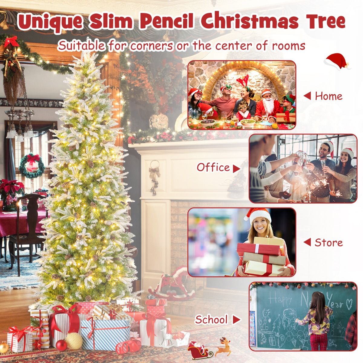 Coast Kunstkerstboom 225 cm Groen/Wit – Voorverlicht met Warmwitte LED – Scharnierconstructie – 913 Takken – Met Sneeuw en Dennenappels