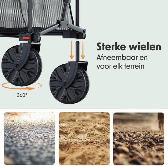 LifeGoods Dubbele Bolderkar - Opvouwbare Bolderwagen - 200KG - 400L - Uitklapbaar - Met Beschermhoes - Zwart