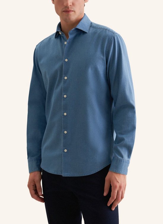 Seidensticker regular fit overhemd - twill - blauw - Strijkvrij - Boordmaat: 46