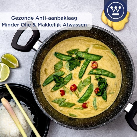 Westinghouse Braadpan – Ø 24 cm – Inductie – PFOA-vrij – Inclusief Deksel – Black Marble