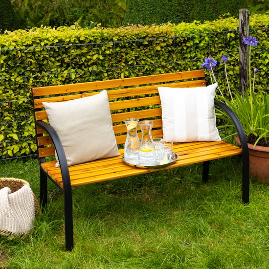 AXI Otis houten Tuinbank met matzwart stalen frame – Cederhout - 122x60x83 cm – Tweepersoonsbank voor buiten