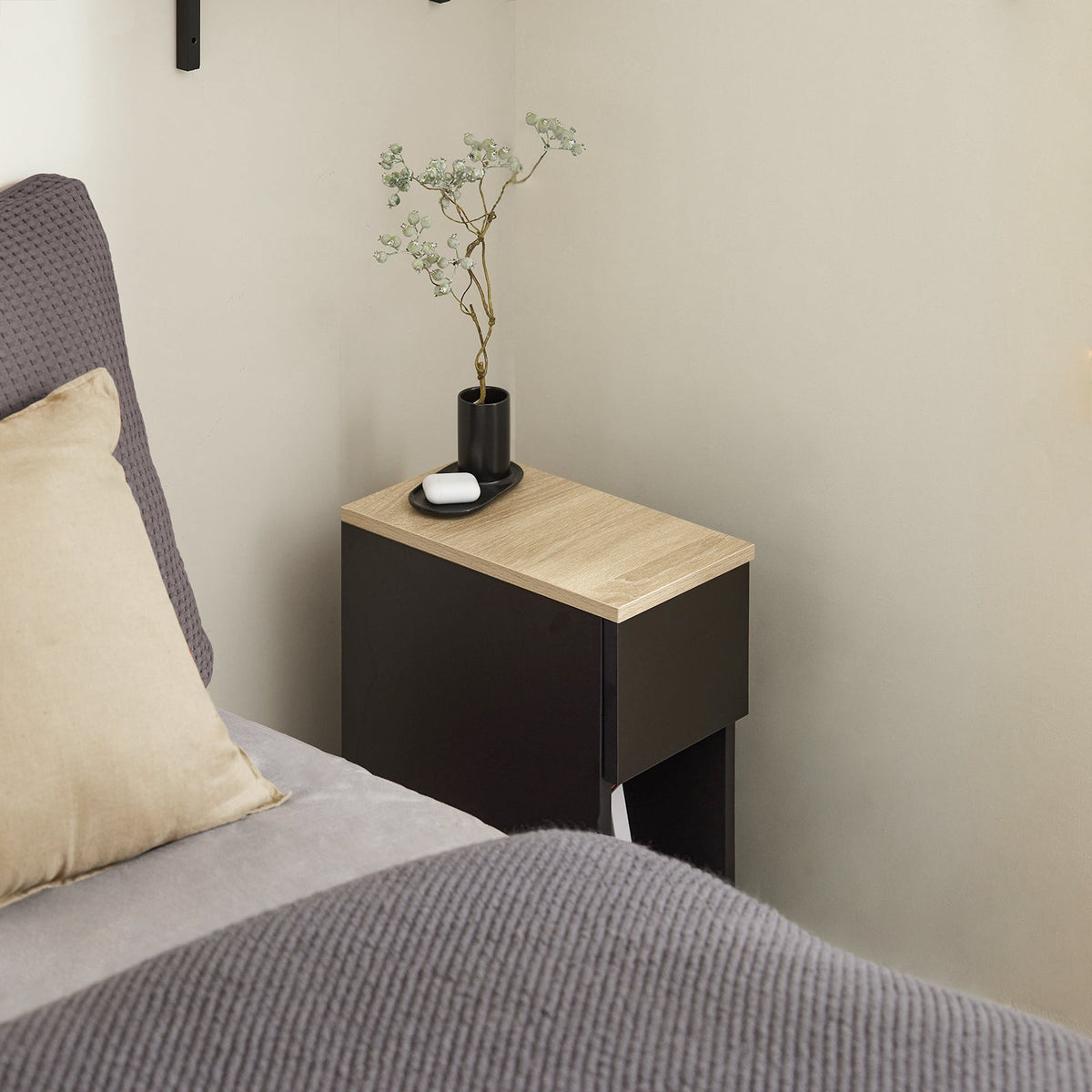 SoBuy Nachtkastje met Lade en Opbergvak - Set van 2 - 20x35x60 cm - Max. 20KG - Zwart
