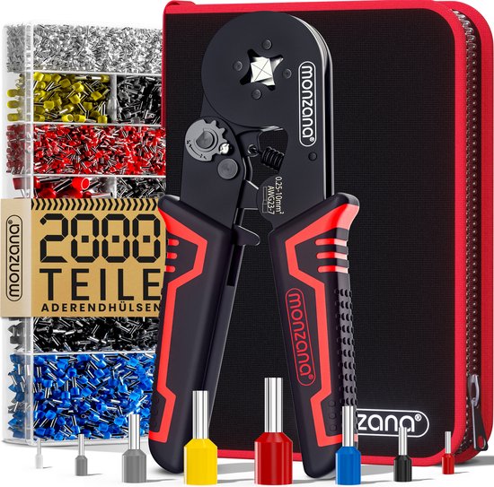 Monzana Krimptang - 2000 Adereindhulzen 0,25 10mm² Opbergtas - Rood