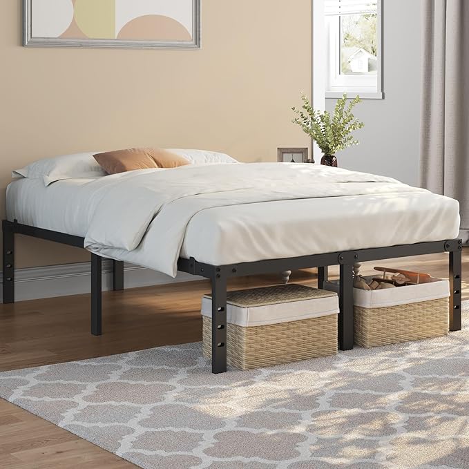 Yaheetech Metalen Bedframe 135 x 190 cm – Zwart – 135 x 190 x 41,5 cm – Met Stalen Lattenbodem en Opbergruimte