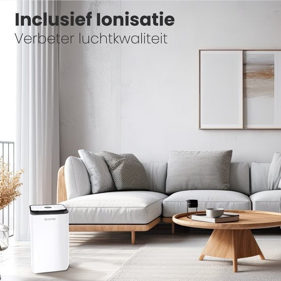 Auronic - Luchtontvochtiger 12L - Met Wasdroogfunctie, Luchtreiniger, 185W, Fluisterstil (36 dB), Geschikt voor 48 m³ - Wit