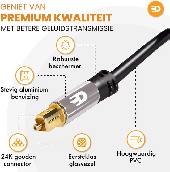 Drivv. Premium Toslink Optische Kabel - Optische Audiokabel - Optical Audio Kabel - Soundbar - Male to Male - Grijs - 1 meter