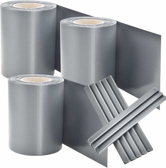 PVC Privacystrips - 3 stuks - 35 meter - Grijs - Incl. Bevestigingsklemmen