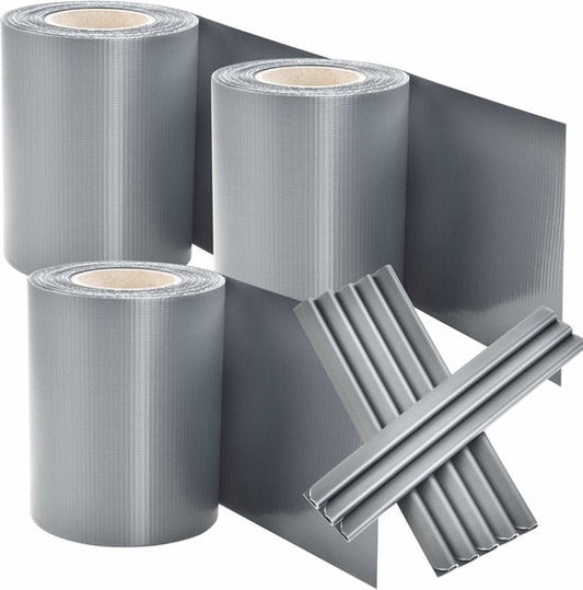 PVC Privacystrips - 3 stuks - 35 meter - Grijs - Incl. Bevestigingsklemmen