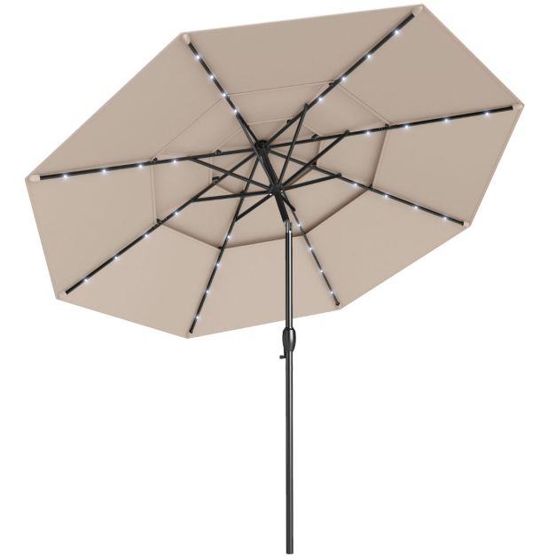 Coast 3-Laags Terrasparasol Ø313 cm - Solar LED - Kantelbaar - Slingerbediening - Beige