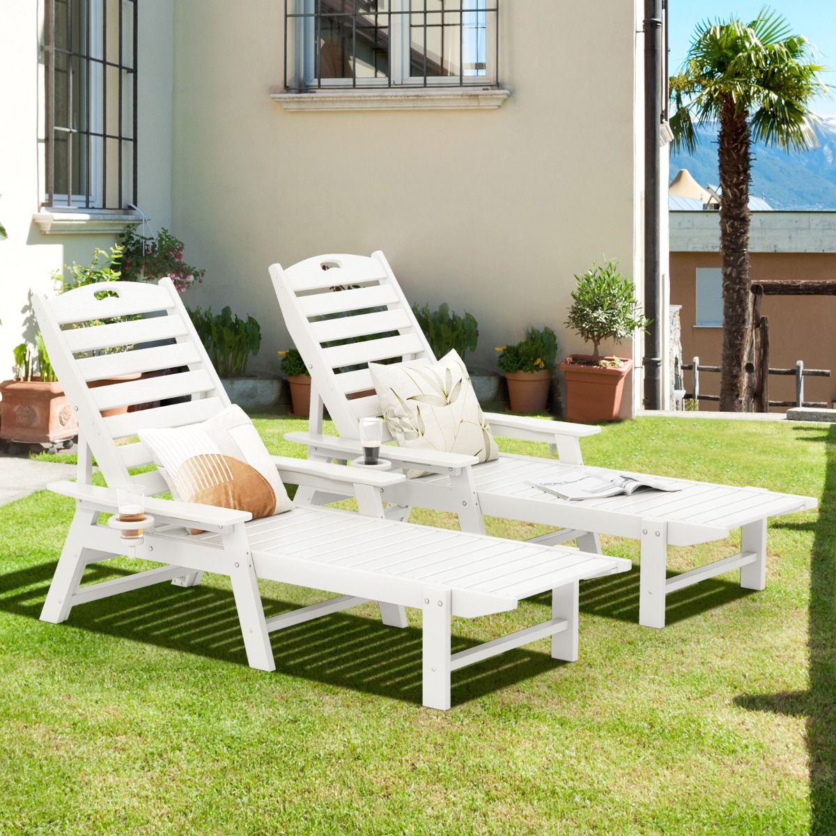 Coast Tuinligstoel - 4-voudig verstelbare rugleuning - draaibare bekerhouder - wit