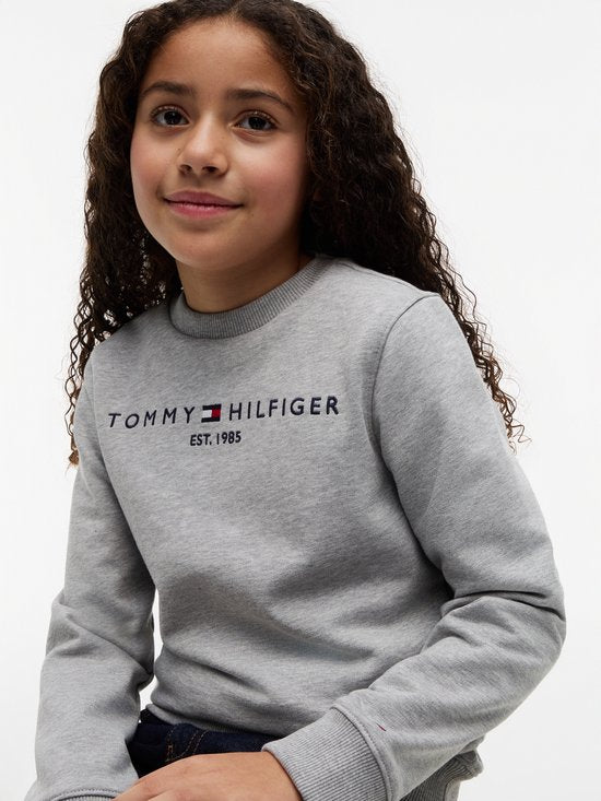 Tommy Hilfiger Essential Sweatshirt Kids - Lichtgrijs Melange - Maat 14 - Biologisch Katoen