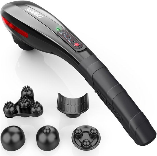 RENPHO EM2018C Massageapparaat - Voor het hele lichaam - Oplaadbaar met docking station - 5 verwisselbare massagekoppen - Zwart