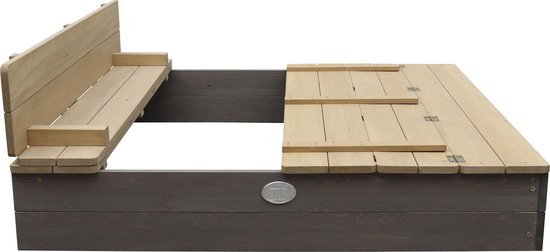 AXI Ella XL Houten Zandbak in Grijs/Bruin - Met Zitbankjes en Deksel - FSC hout - 120x120x20cm - Zandbak voor kinderen
