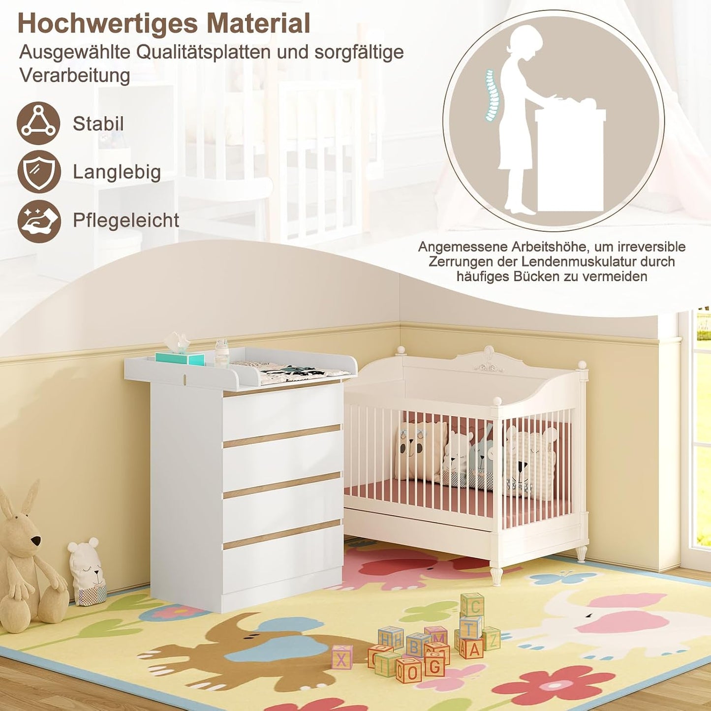WOLTU Babycommode met Afneembaar Verschoonblad – 4 Lades – FSC-gecertificeerd Hout – Wit