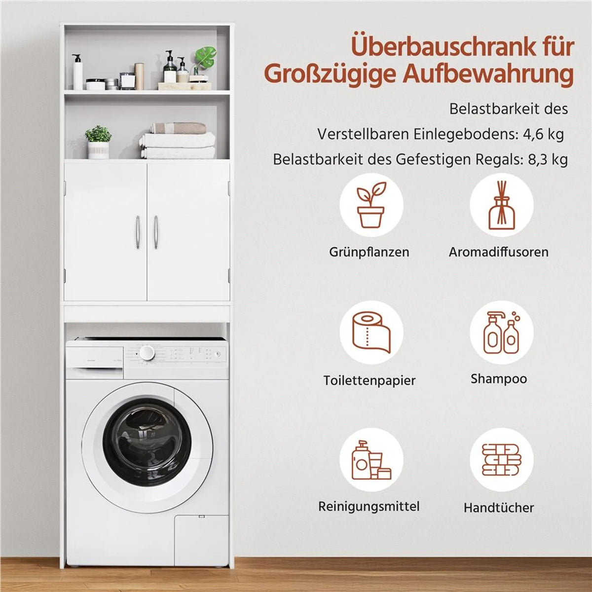 Yaheetech Toiletkast en Wasmachinekast - 195 cm hoog - 72 x 20 cm - Wit