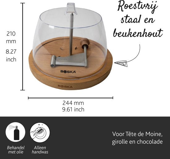 Boska Kaaskruller Amigo met Stolp - Tete de Moine kaaskruller - Tete de Moine - Chocoladekruller - 220 x 220 x 175 mm - Deels vaatwasserbestendig - Keukengerei - Keuken accessoires - 10 jaar garantie