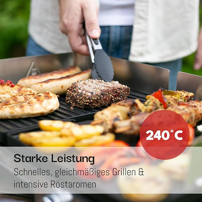LEBENLANG Elektrische Tafelgrill - 2400W - Inclusief Grilltang en Spatbescherming - 30 x 23,7 x 15 cm - RVS