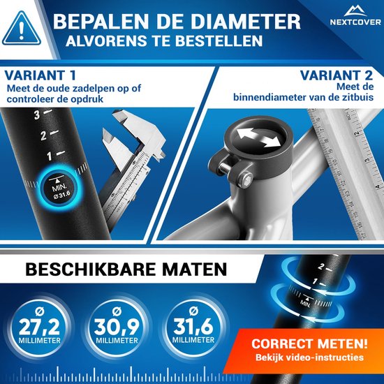 Nextcover Verende Zadelpen - Comfort Spring - 31.6mm - Zwart