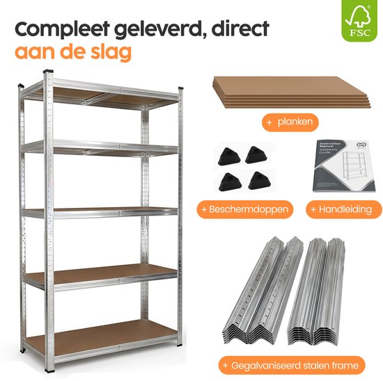 Infinity Goods Stellingkast - Set van 2 - 180x90x40 cm - Metalen Opbergrek - Voorraadkast - Magazijnstelling 5 Planken - Max. 175kg Per Plank, 875kg Totaal