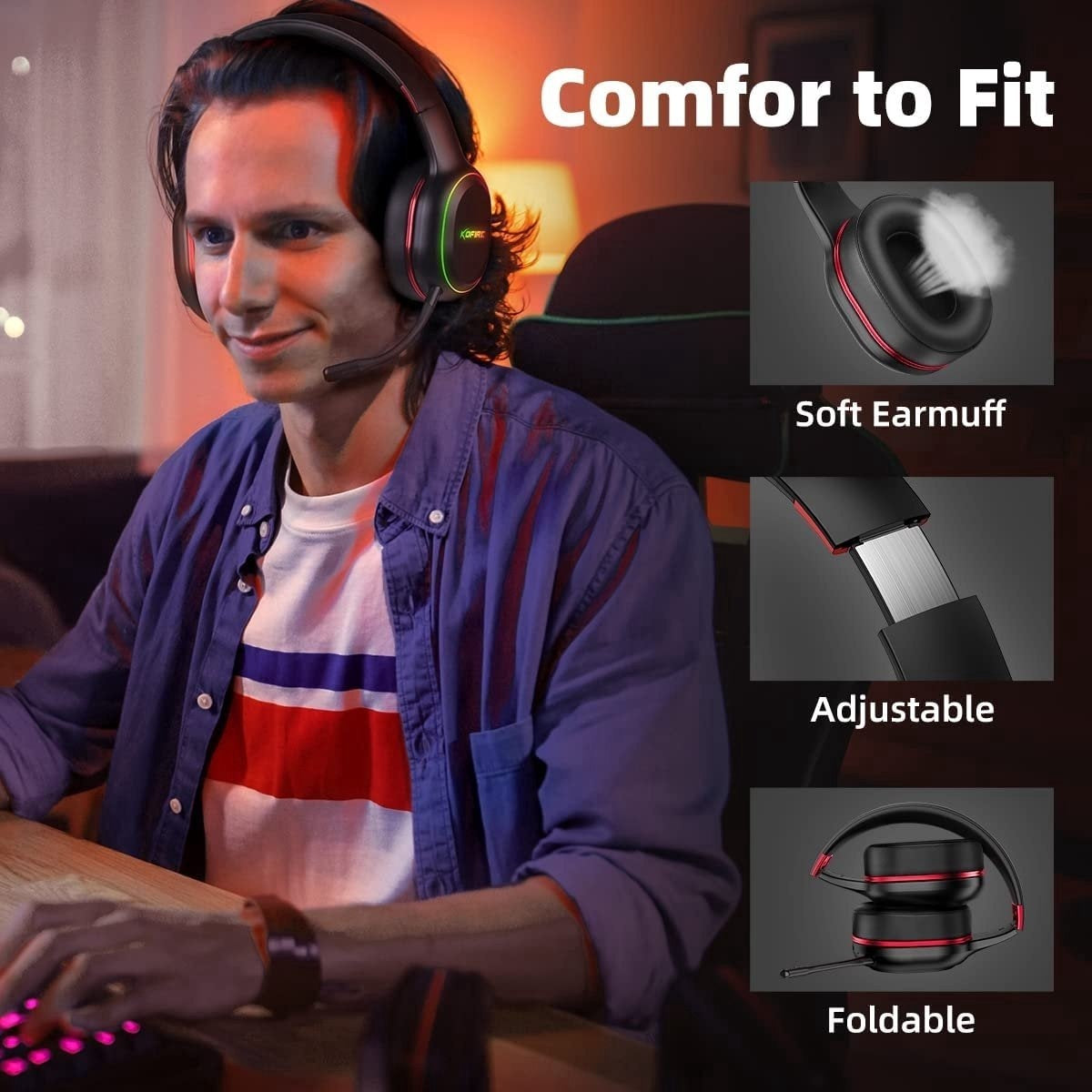Kofire UG-05 2.4GHz Draadloze Gaming Headset - Bluetooth koptelefoon - Afneembare microfoon - Geschikt voor PS4/PS5, Nintendo Switch - Zwart - Rood