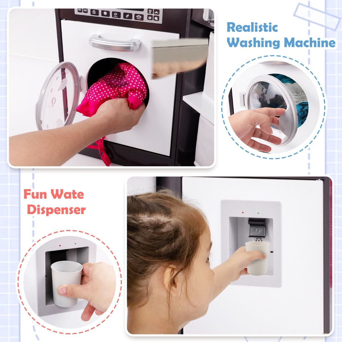 Coast Houten Speelkeuken voor Kinderen - met licht en geluid - waterdispenser en wasmachine - zwart