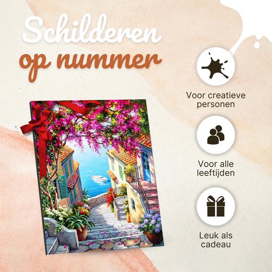 Rubye® Schilderen Op Nummer Volwassenen – Zeezicht – Inclusief Penselen – Canvas Schildersdoek zonder Frame – Kleuren op Nummer – 40x50cm