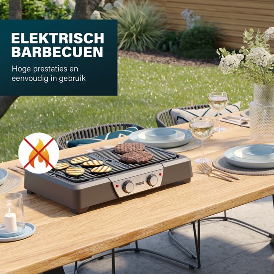 Princess BBQ Tafel Grill 112254 - Zwart - Regelbare thermostaat - Tafel BBQ - Grill apparaat - Groot bakoppervlak - 2000W