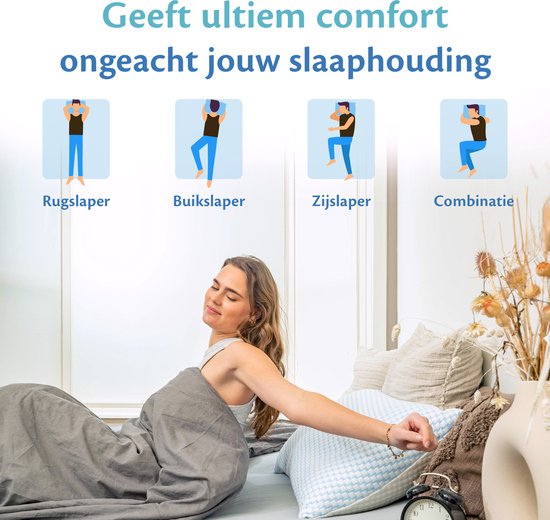 EL-Life Hoofdkussen Nekklachten 40 x 80 cm - Bamboe kussen - Traagschuim / Memory Foam vulling - Ergonomisch en Orthopedisch - Inclusief kussensloop