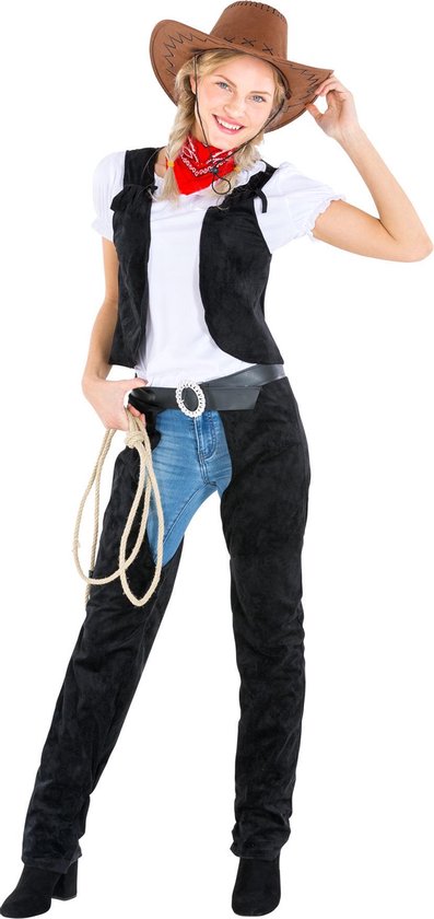 Dressforfun vrouwenkostuum cowgirl wild Amber S - verkleedkleding kostuum halloween verkleden feestkleding carnavalskleding carnaval feestkledij partykleding - 300559